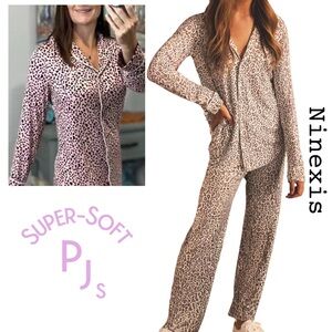 Moon Nite | Pink & Black Animal Print Pajamas | L